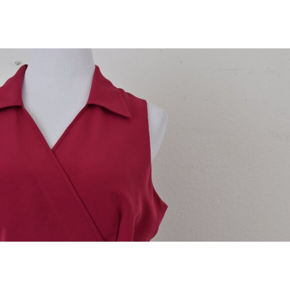 Vintage 80s Magenta Polyester Wrap Dress By Tess | size 14 - Picture 9 of 9